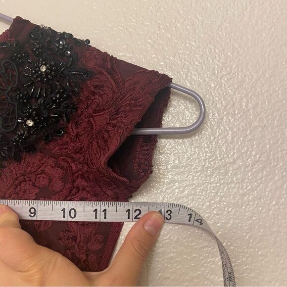 Custom solo Dance Costume burgundy velvet burnout rhinestoned dress IC/MC - Picture 11 of 12